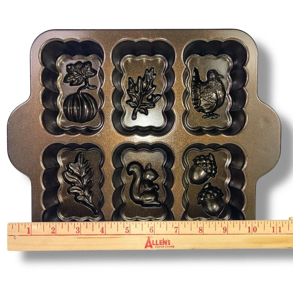 Williams Sonoma Nordic Ware Fall Harvest Loaf Pan Bronze 6 Cavity Cast Aluminum
